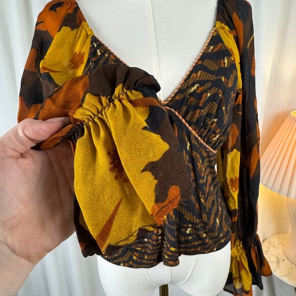 Anthropologie CONDITIONS APPLY Boho Statement Sleeves Smocked Peasant Blouse XS - Picture 4 of 7